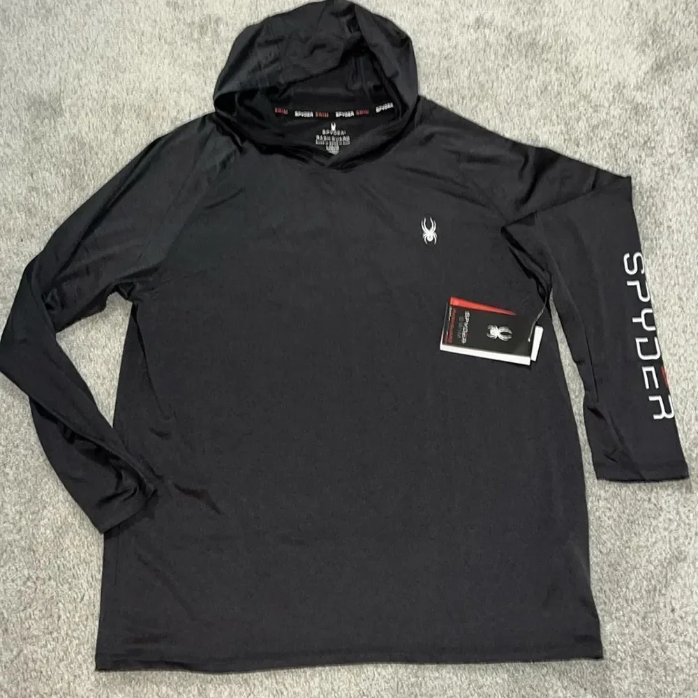 Black Hooded Hoodie Swim Sun Surf Spyder RashGuard Rashie sweatshirt Rash Guard